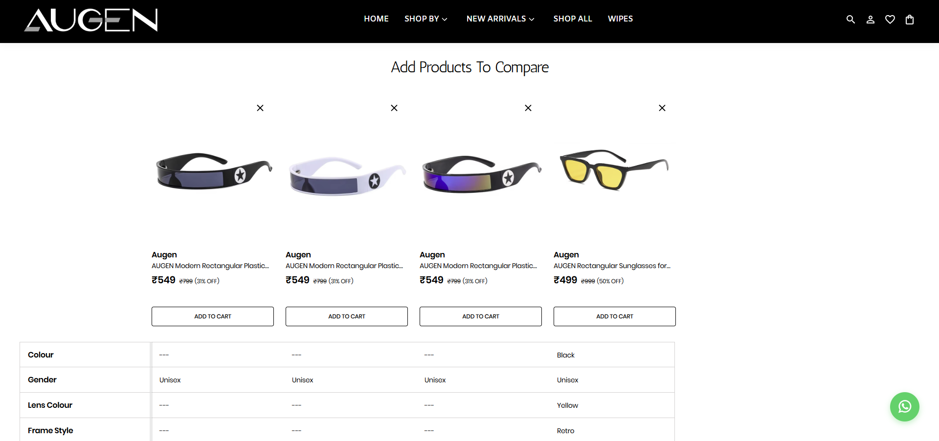 AUGEN product comparison feature