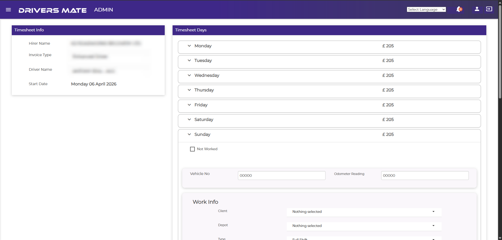 Driversmate paperless timesheet submission flow