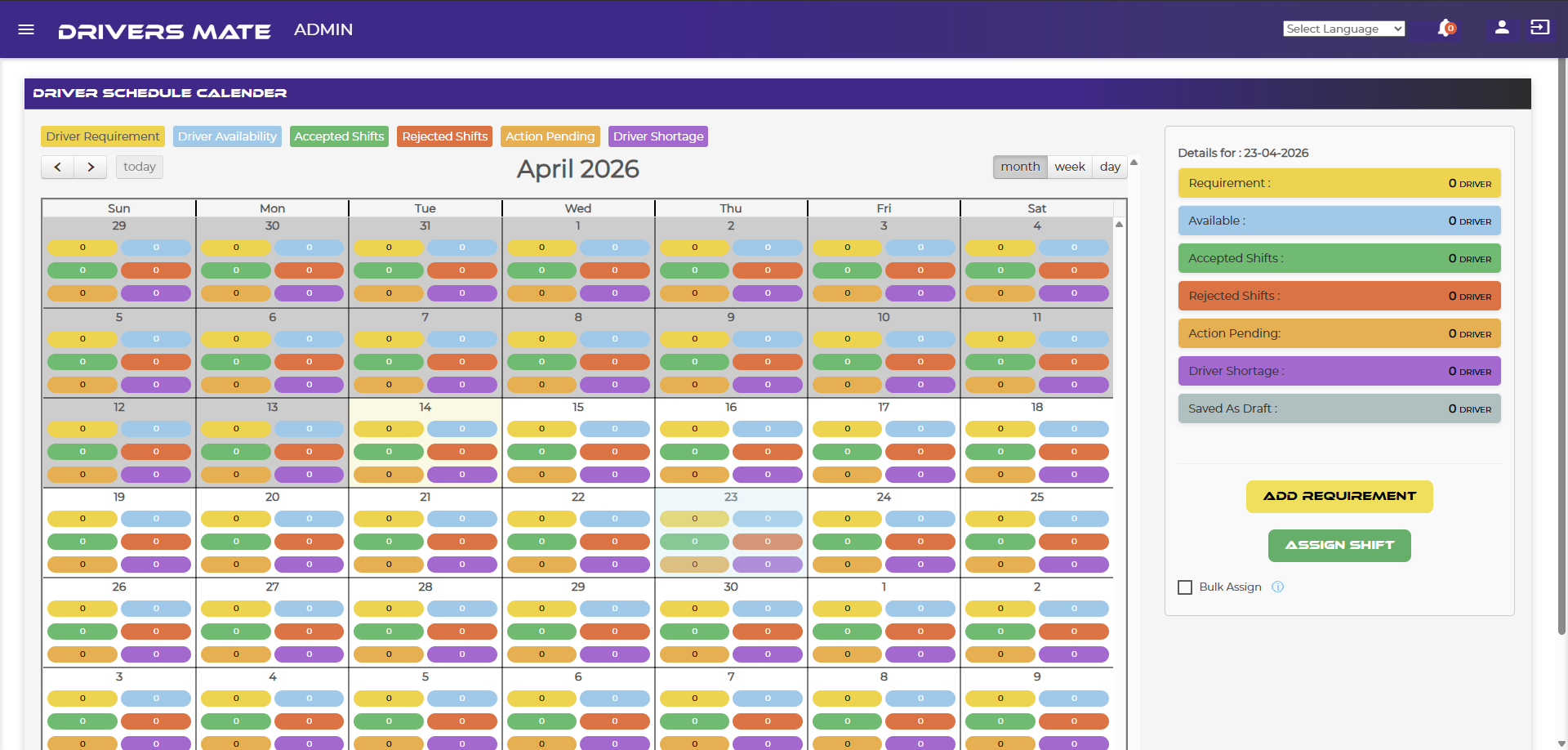 Driversmate shift allocation and driver schedule