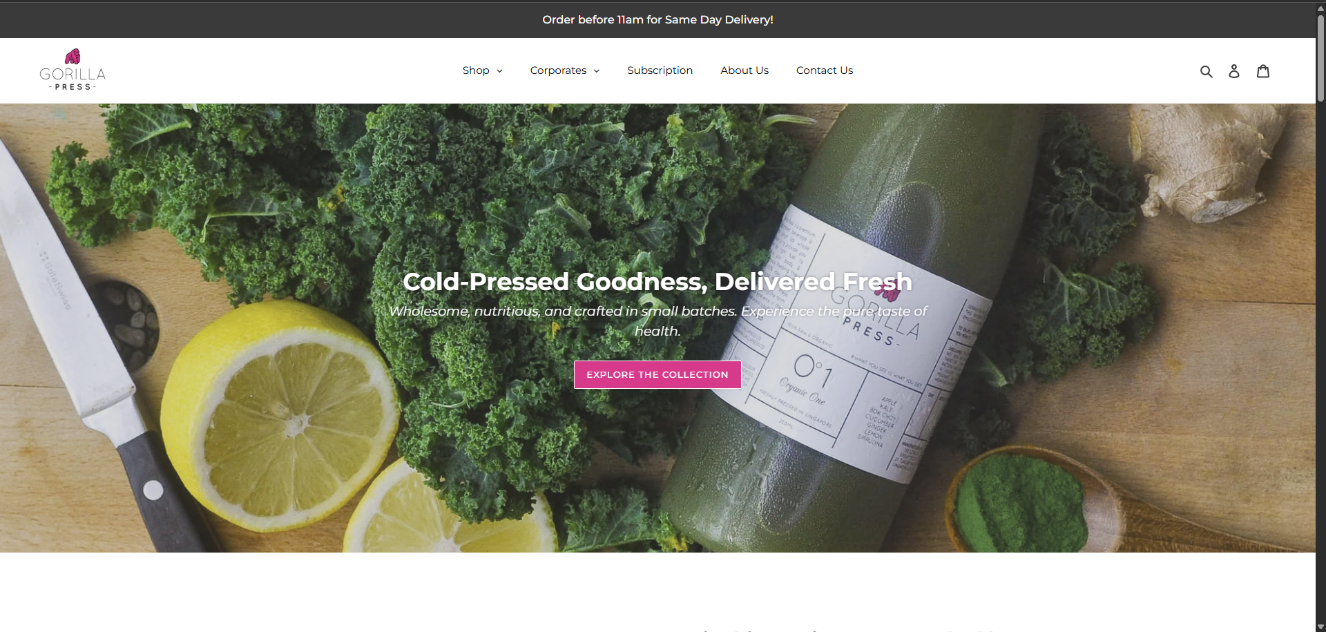 Gorilla Press homepage — Singapore cold-pressed juice brand